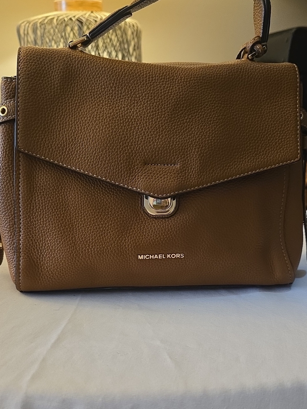 Michael Kors Brown Pebbled Leather Satchel with Top Handle